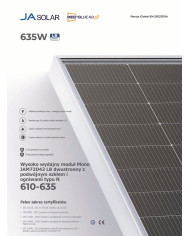 JA Solar JAM72D42-625/LB 625W N-typ Bifacial Podwójne Szkło